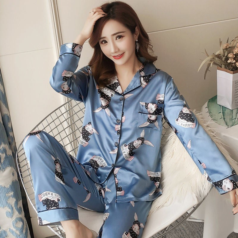 Women's Spring & Autumn Ice Silk Pajama Set Loose Homewear Trousers
