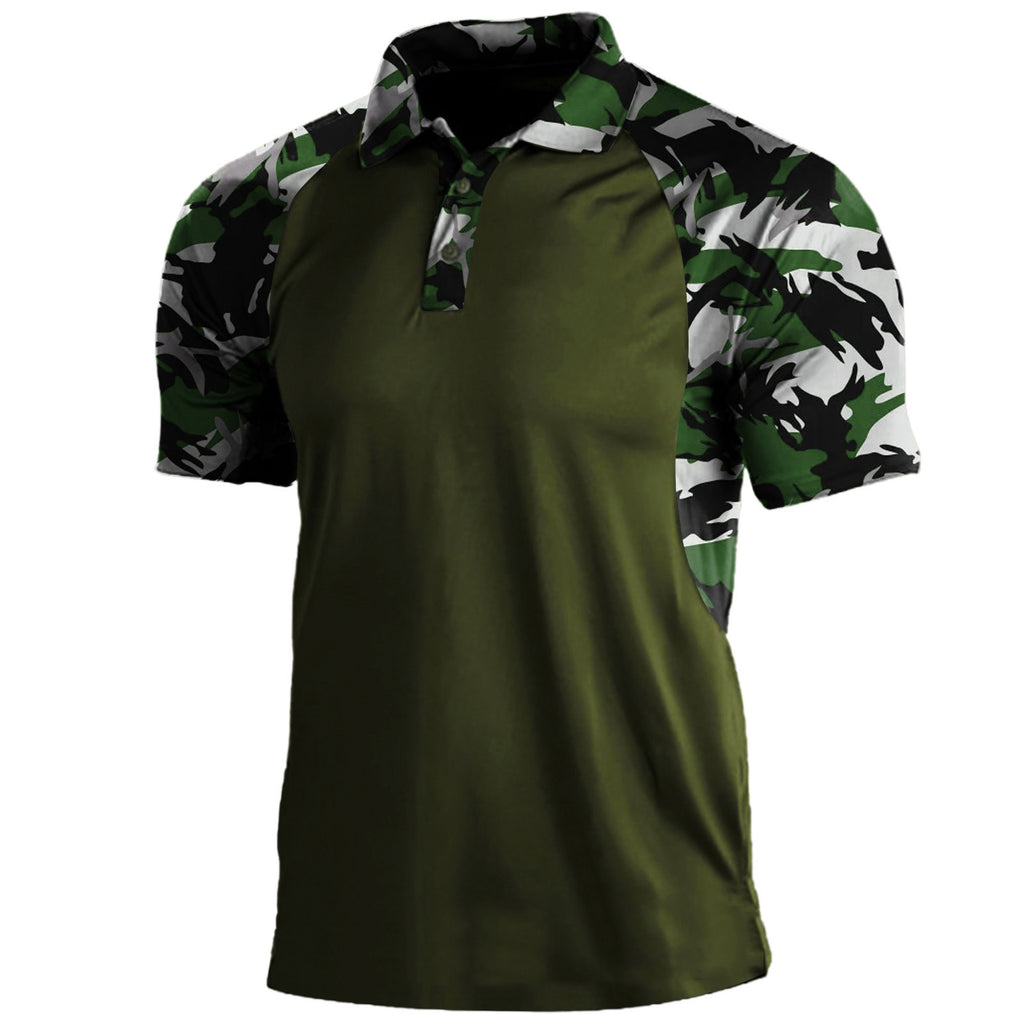 Men's Striped Polo Shirt Lapel Zipper Short Sleeve Polyester