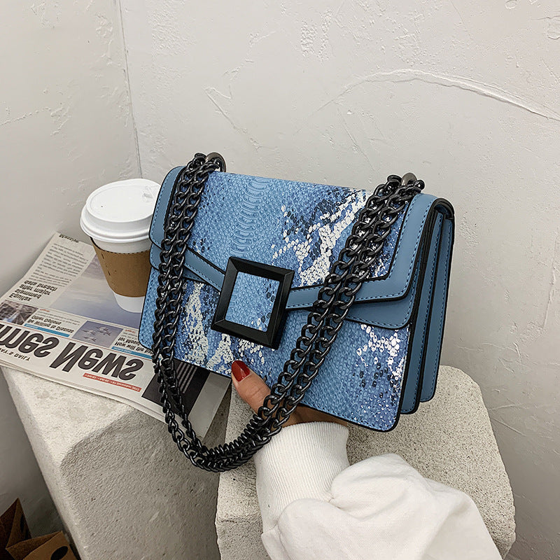 Snake Print Chain Crossbody Shoulder Bag for Women 24x16x10cm