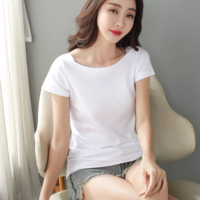 Fashionable Women's Slim Fit Half-Sleeve White Bottoming Shirt Top