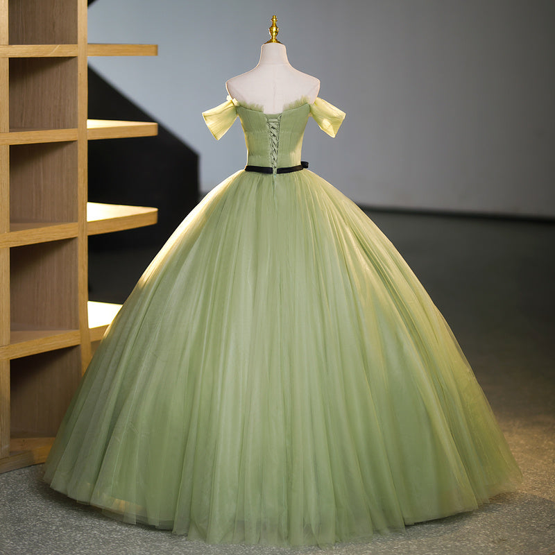 Ladies Retro Green Embroidered Bridal Toast Dress Mid-Waist