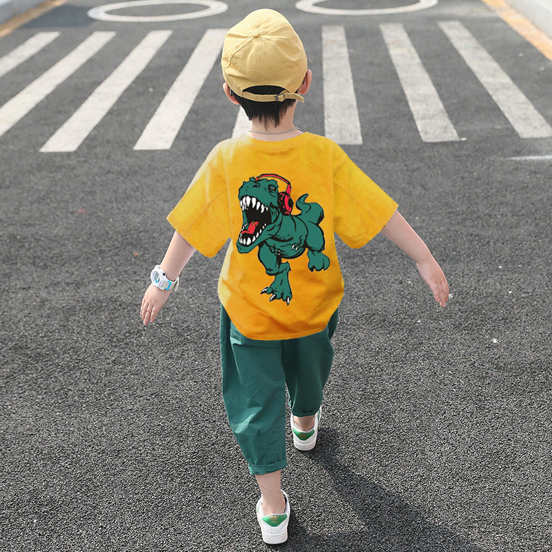 Boys Summer Cotton Suit Short Sleeve Western-Style Pants Set