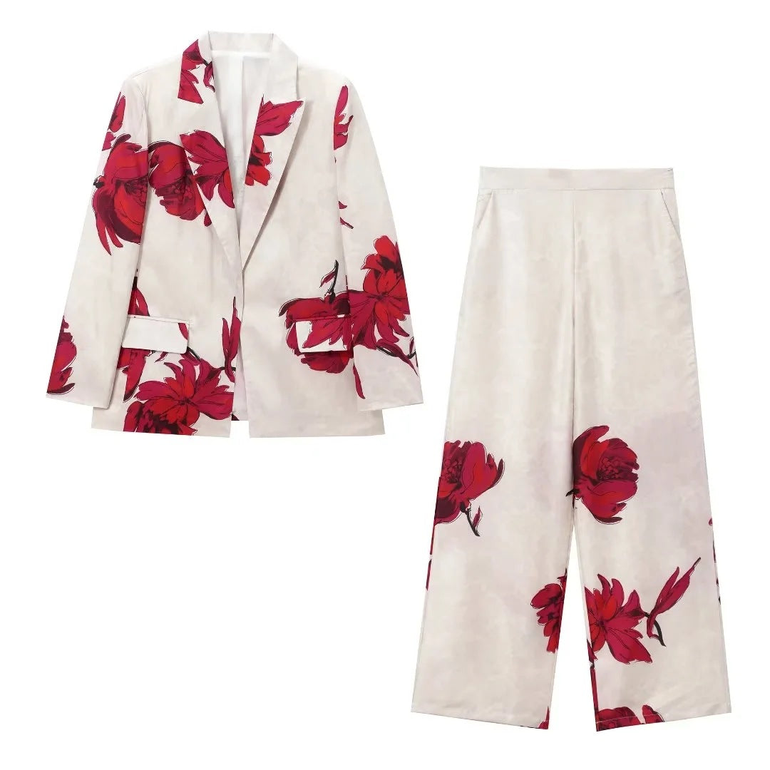 Fashion Women's Satin Printed Sleeveless Suit Set XS-L
