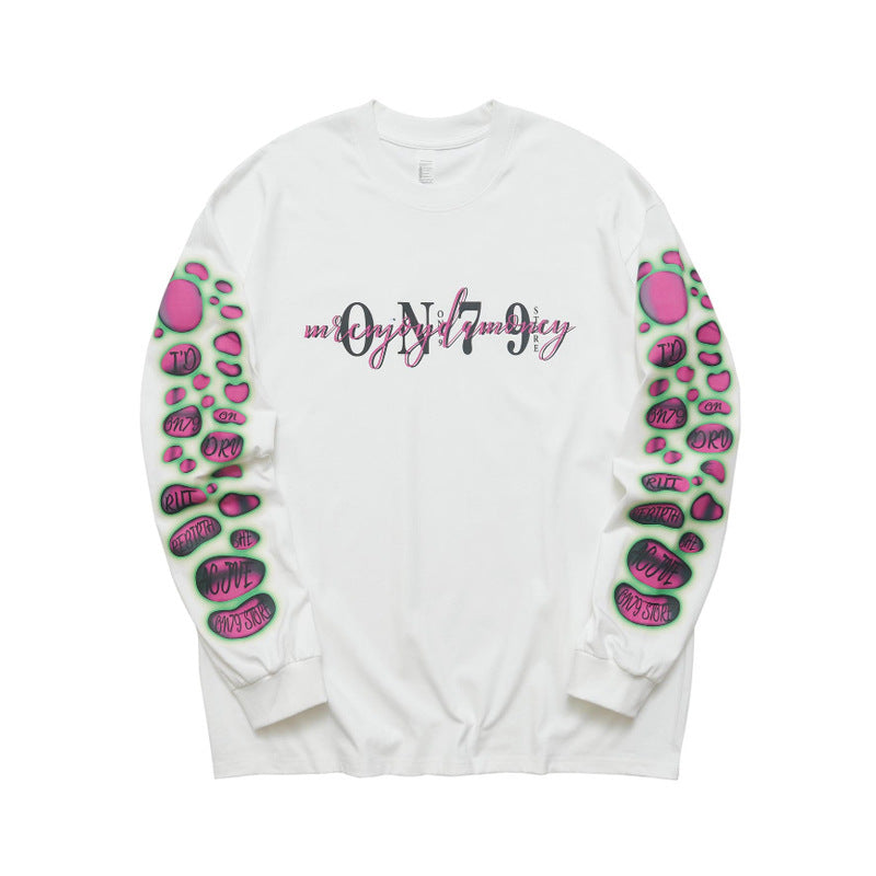 National Fashion Large White Printed Cotton Long Sleeve Hoodie