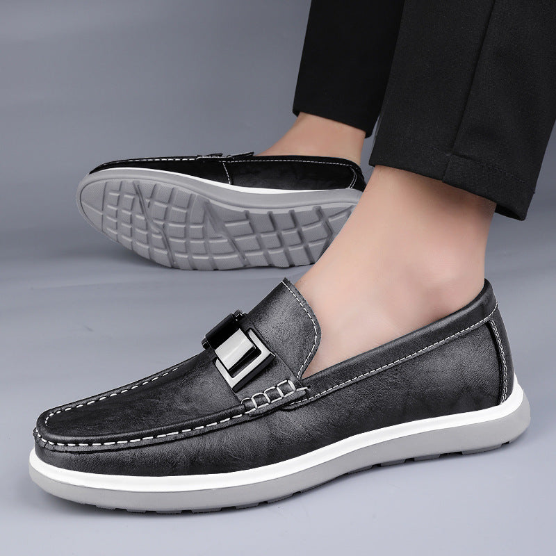 Men's Casual Spring Low-Top Slip-On Flats in Black, Gray & Brown