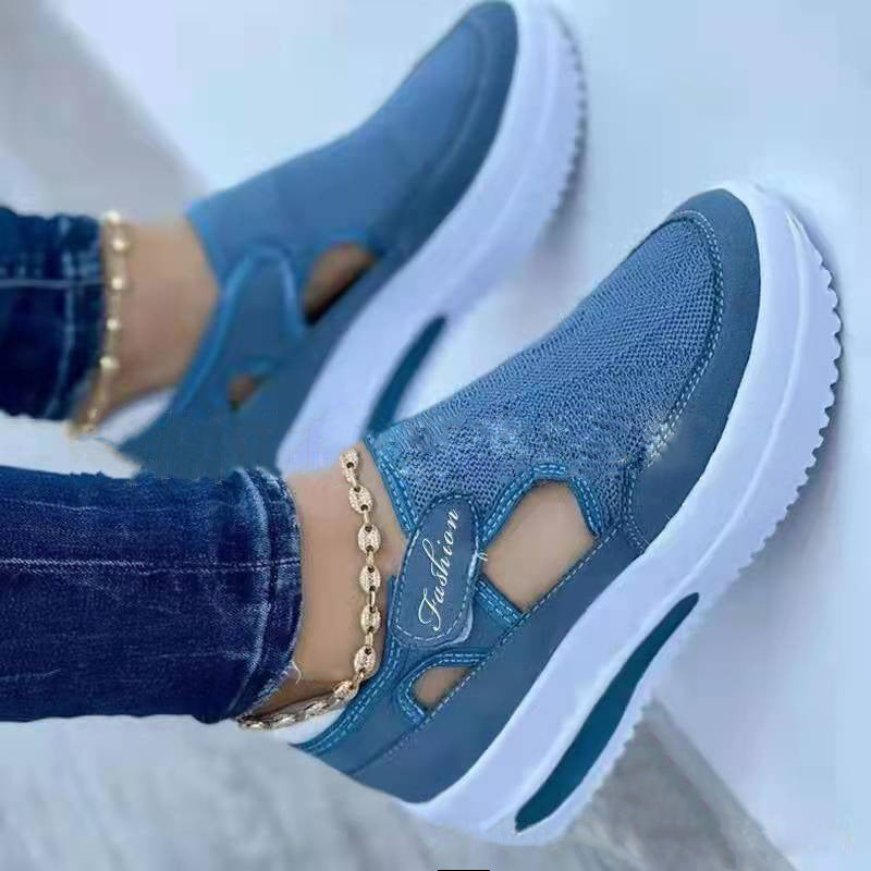 Chaussures décontractées respirantes à semelle épaisse et à scratch, color block, pour femme