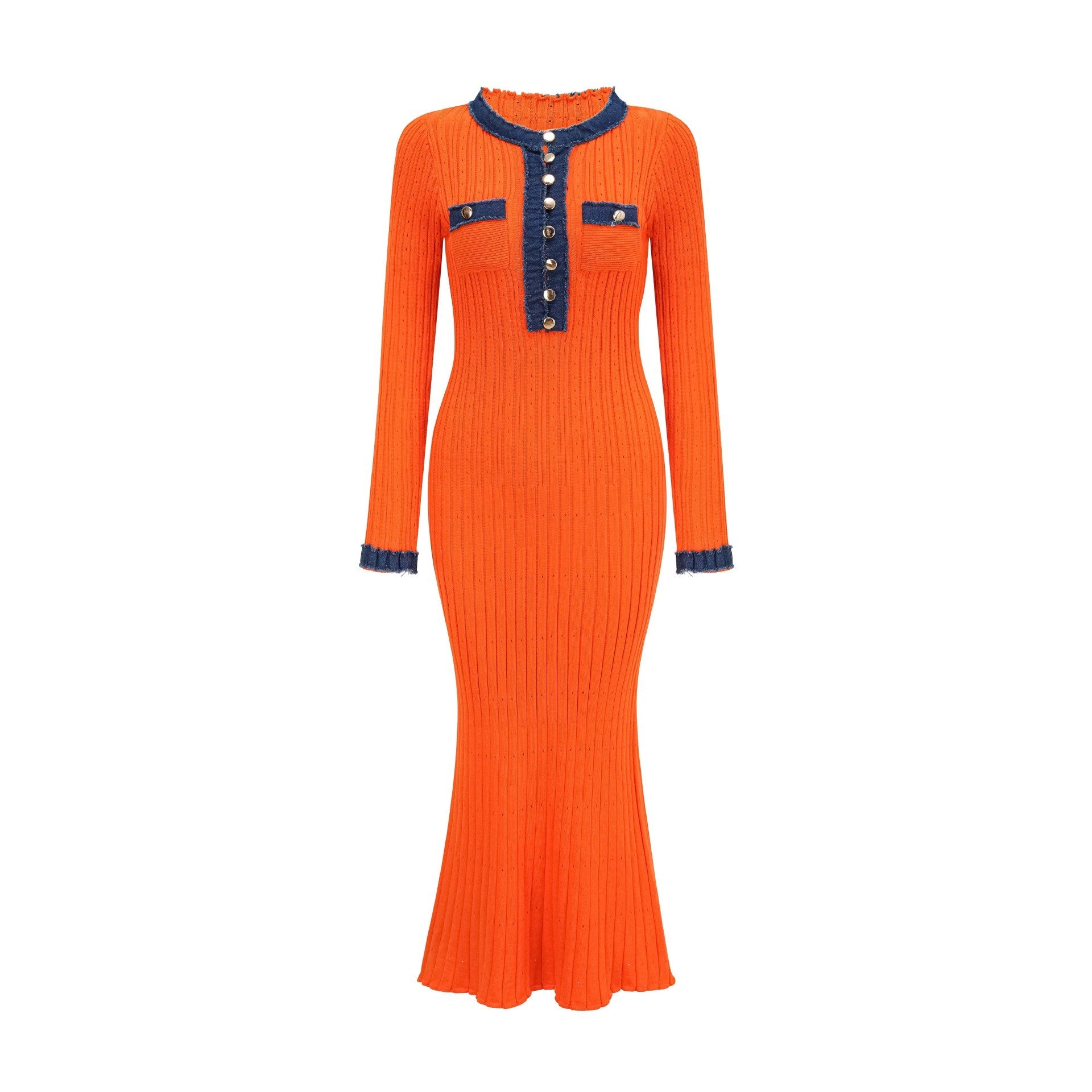 Robe mi-longue élégante en maille taille haute et coupe ajustée