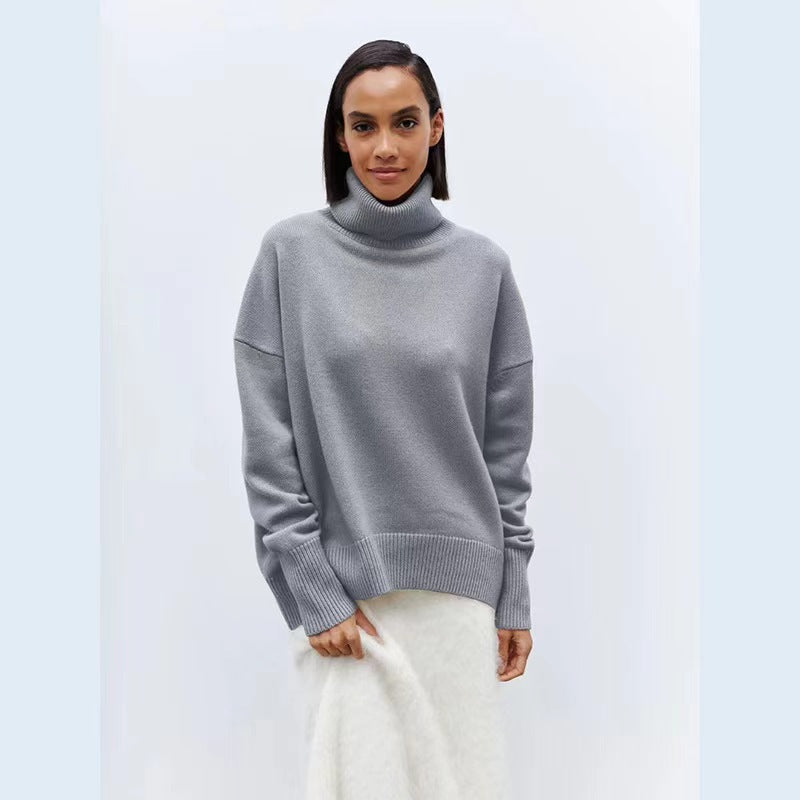 Soft Comfortable High Polo Collar Solid Color Pullover