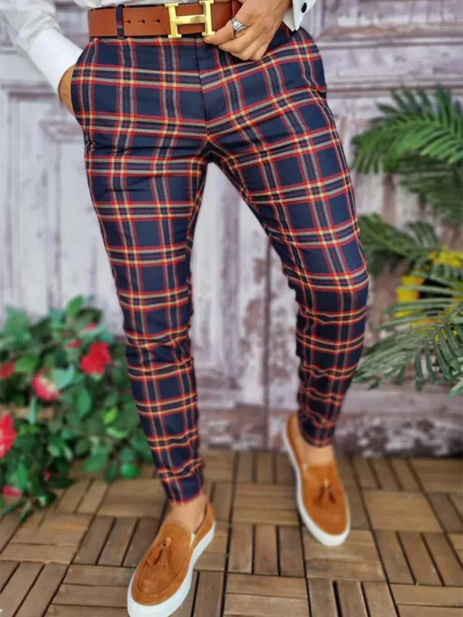 Autumn Men's Plaid Casual Suit Pants Straight Fit