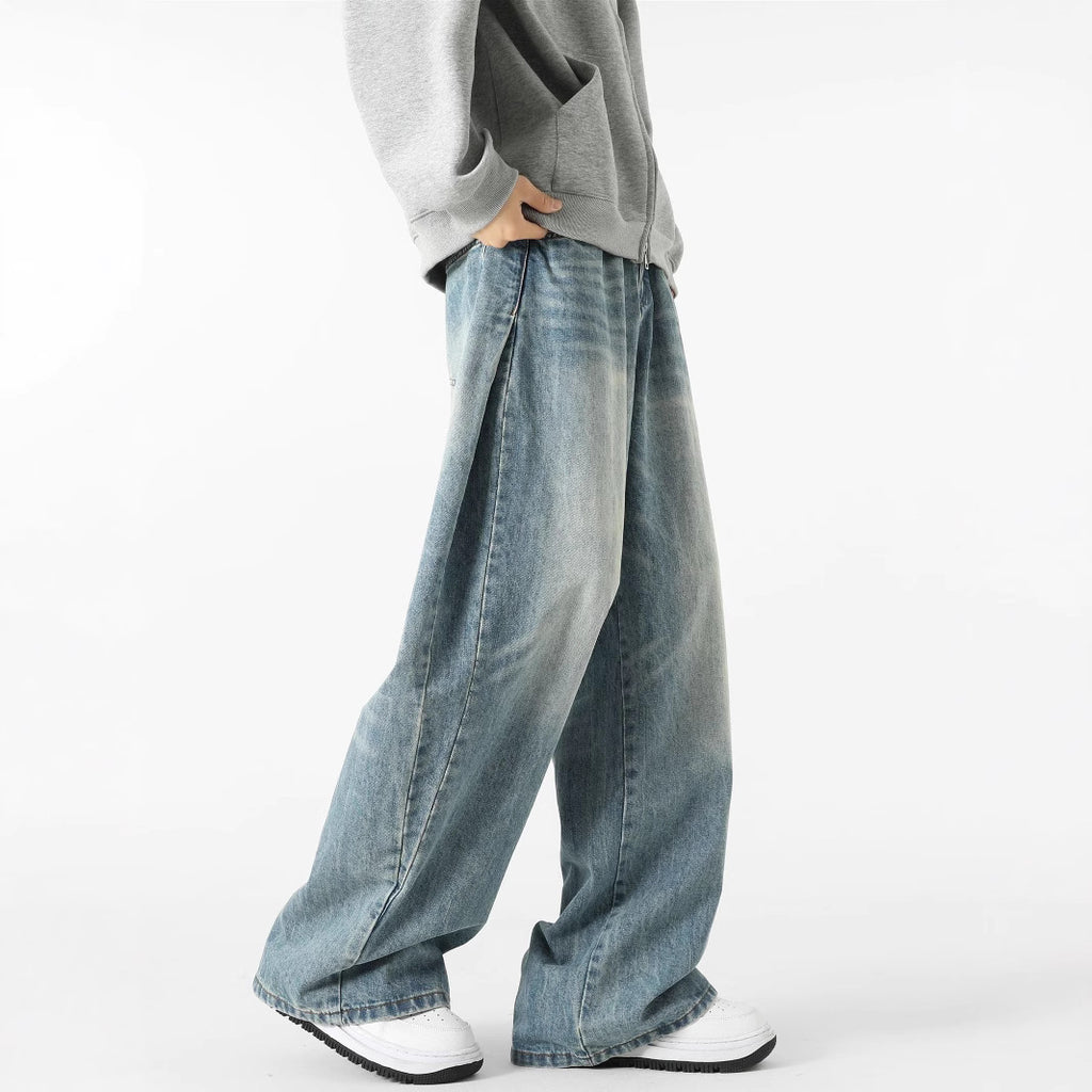 American Jeans Men Straight Light Blue Cotton Trousers