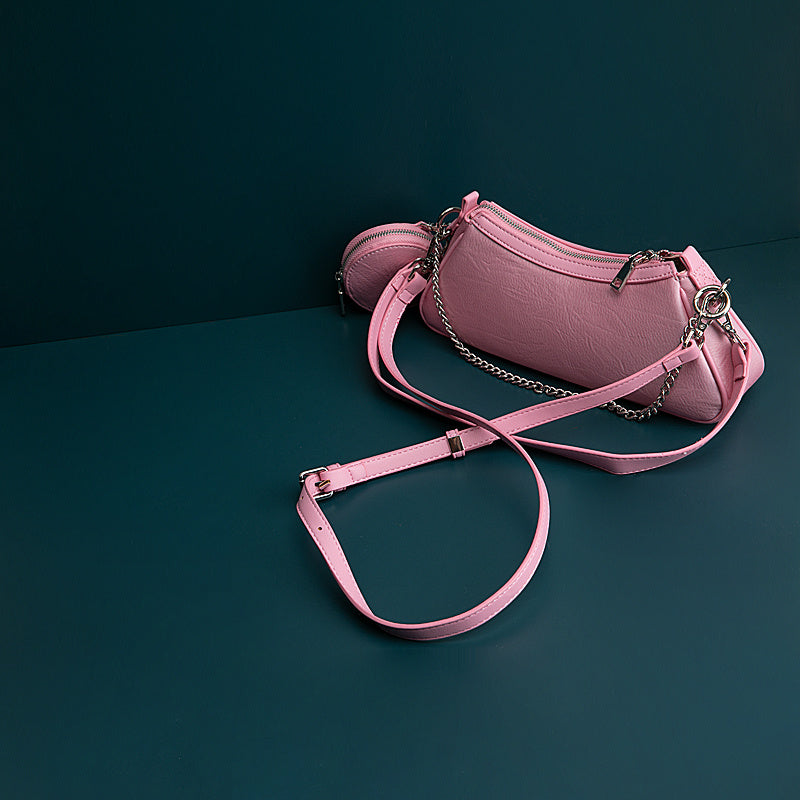 Sac à bandoulière décontracté en cuir de vachette, style niche, avec chaîne