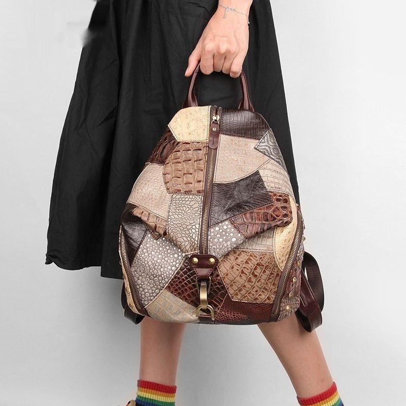 Retro Leather Backpackage Women's Large-capacity Backpack