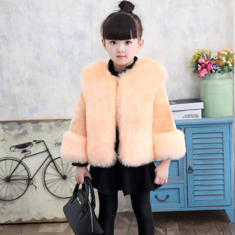 Girls' Faux Fox Fur Thickened Cotton Coat for Kids
