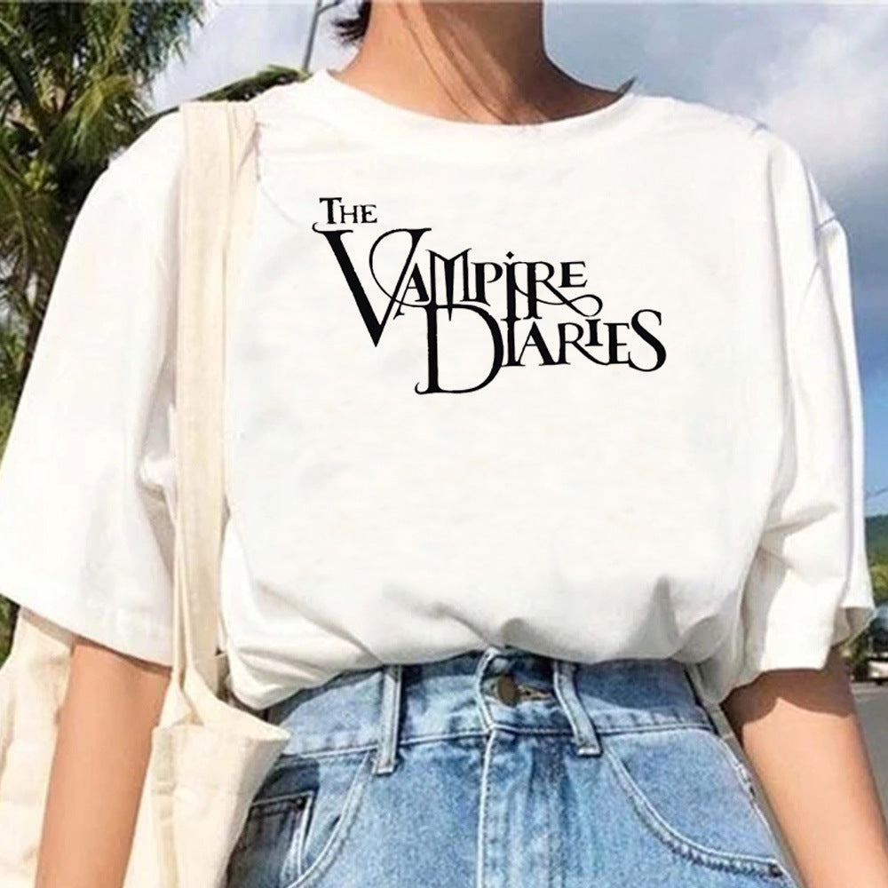 Pull décontracté en coton blanc à manches courtes et motif géométrique pour femme