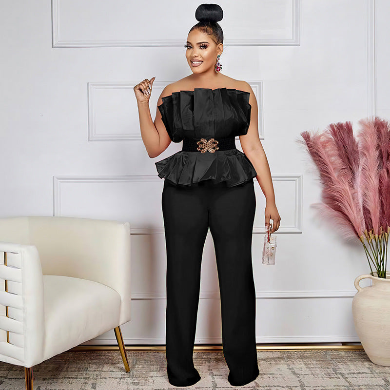 Sexy Off Shoulder Solid Color Jumpsuit Sleeveless Casual Suit