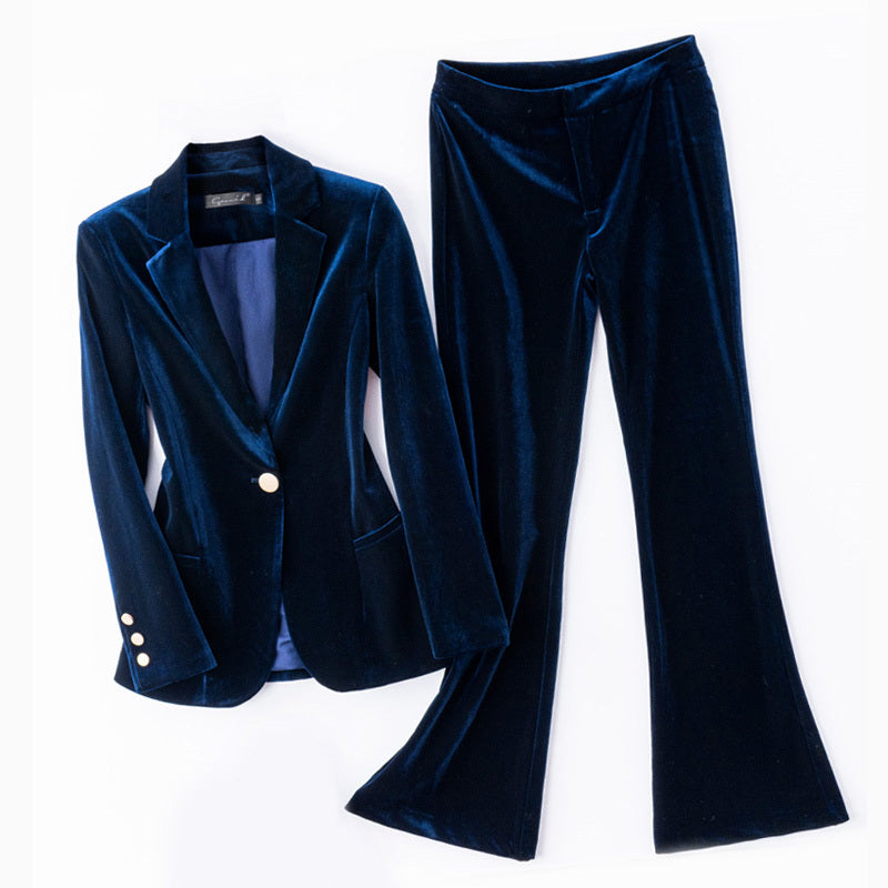Veste de costume en velours doré haut de gamme pour femme