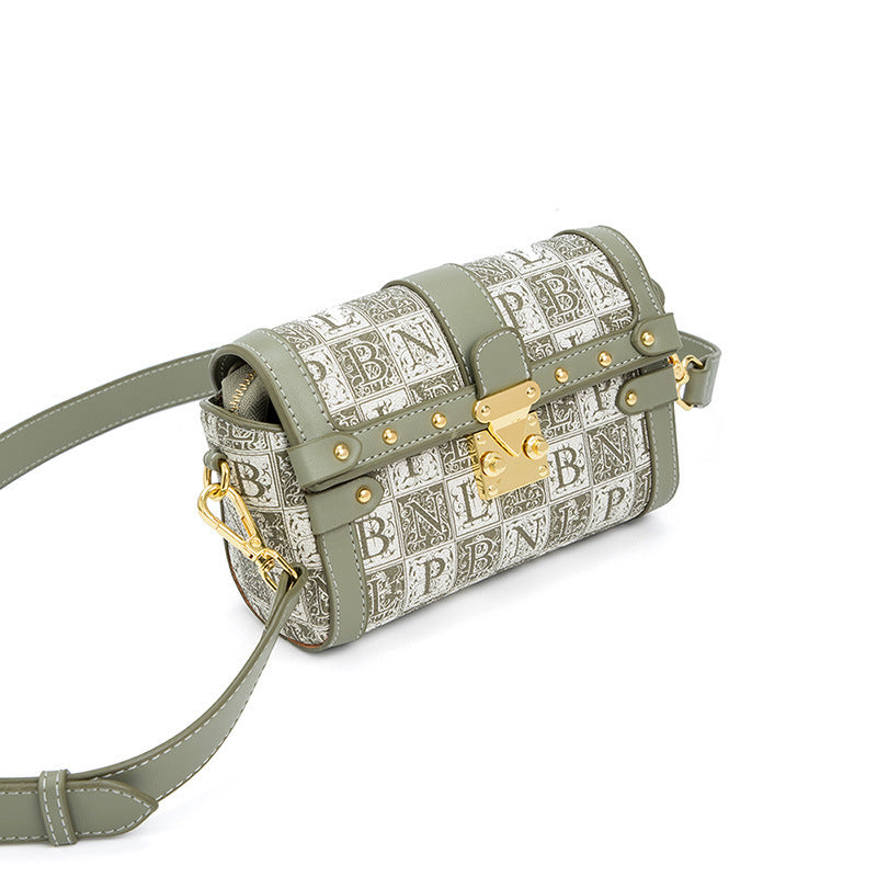 Niche Texture Printed Women's PU Messenger Bag in Green & Brown