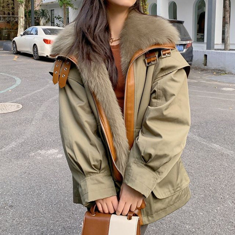 معطف نسائي قابل للفصل من الفرو الصناعي