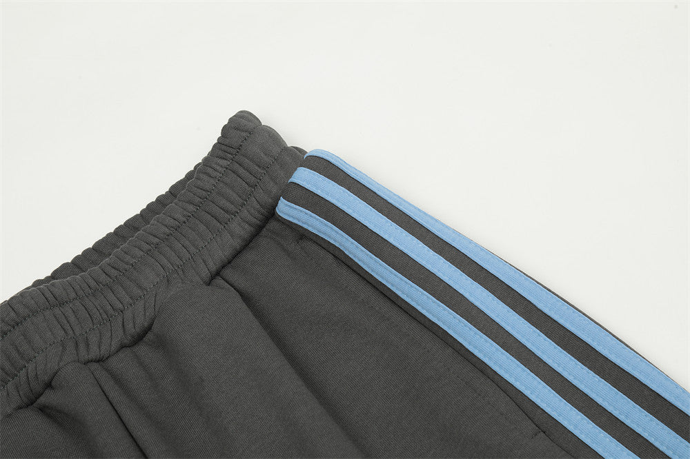 Side Stripe Color Matching Ribbon Three Bars Loose Straight Velvet Trousers