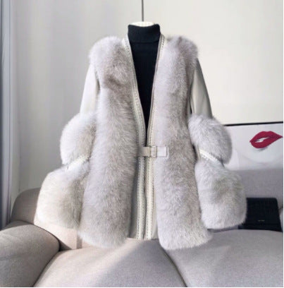Loose Mid-Length Warm Fur Coat for Women