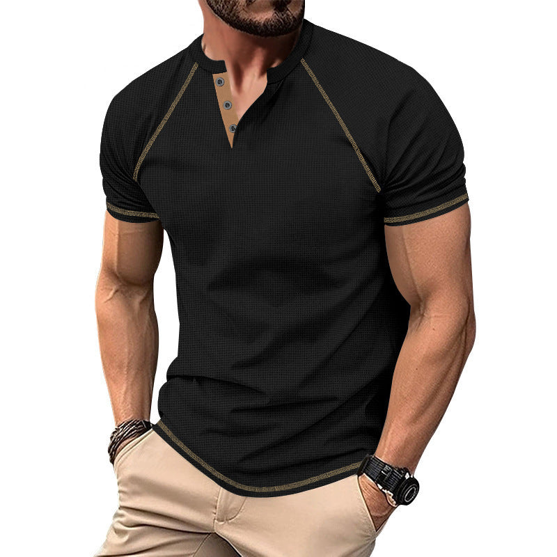 Heavy Contrast Color Raglan Slim Pullover T-Shirt