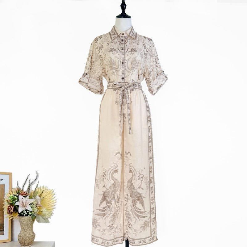Australian Niche Printing Geometric Pattern Shirt and Wide Leg Trousers Suit
