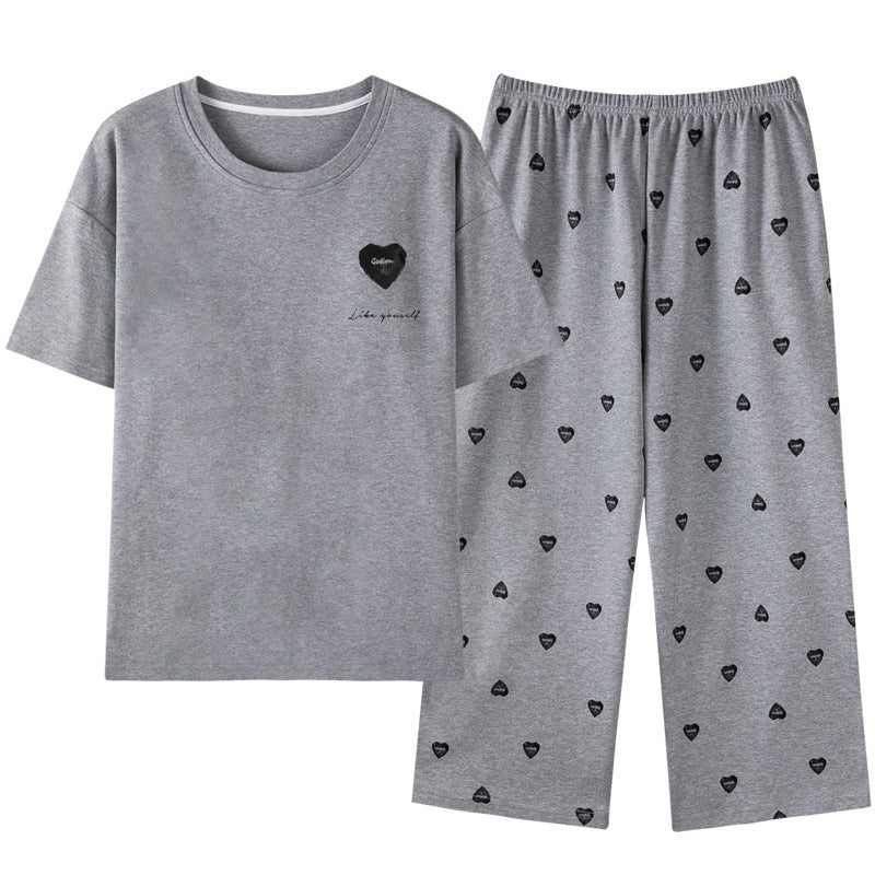 Padded Cotton Pajama Set with Short Sleeves and Cropped Pants