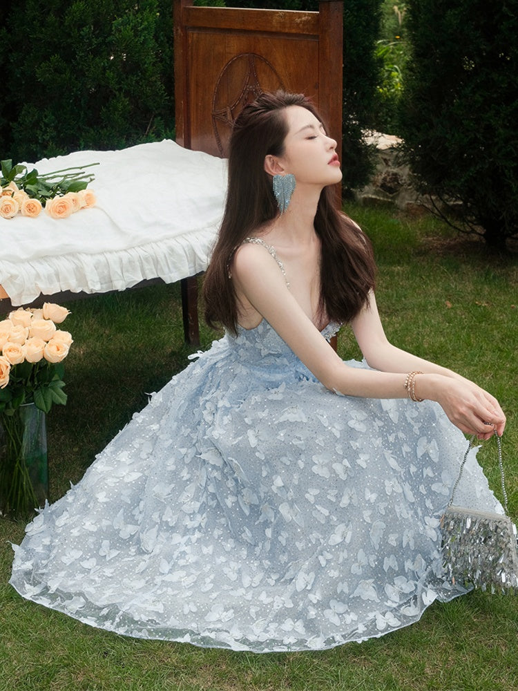 Robe de cocktail à bretelles en cristal et paillettes pour femme, idéale pour anniversaire et fiançailles