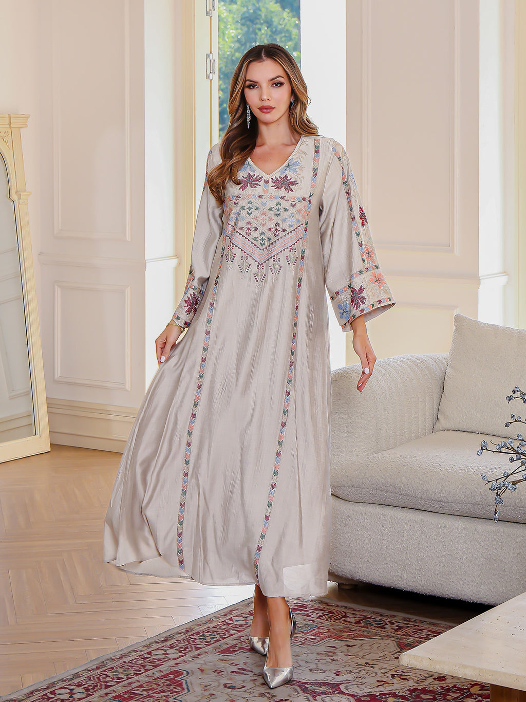 Robe brodée en cristal autocollante pour femmes du Moyen-Orient
