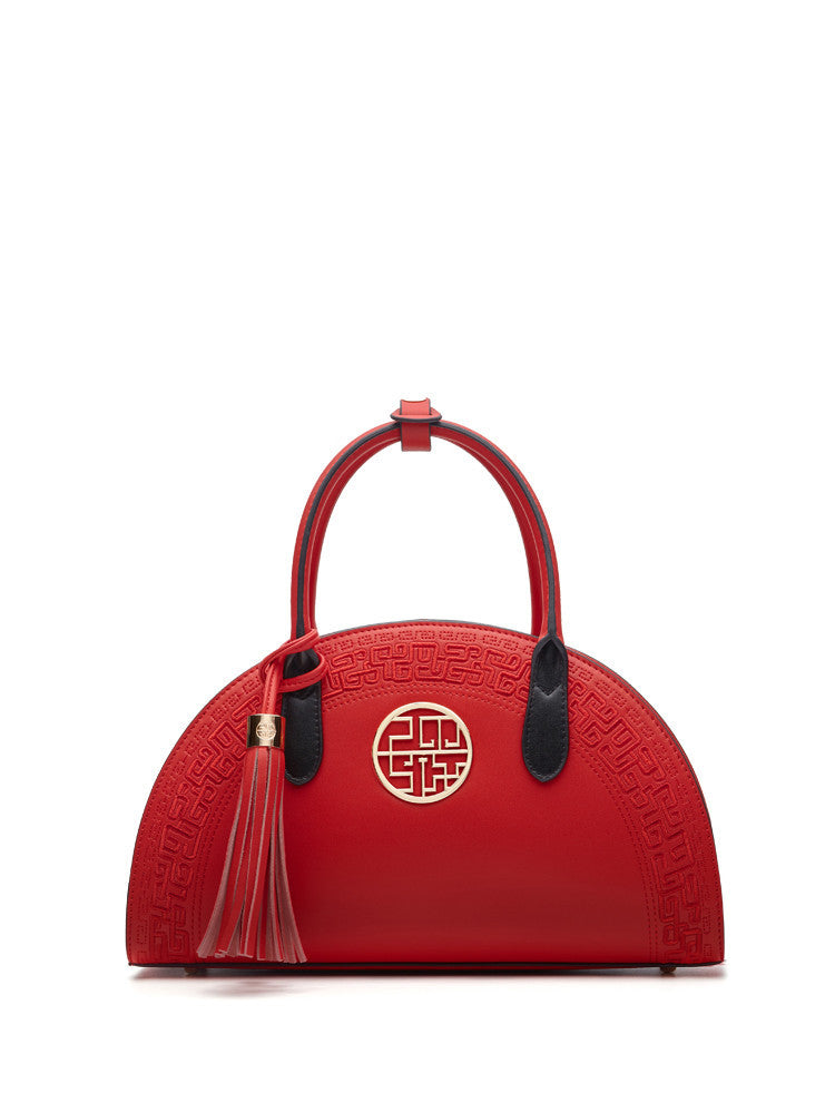 Practical Red PU Embossed Zipper Bag with Gift Box