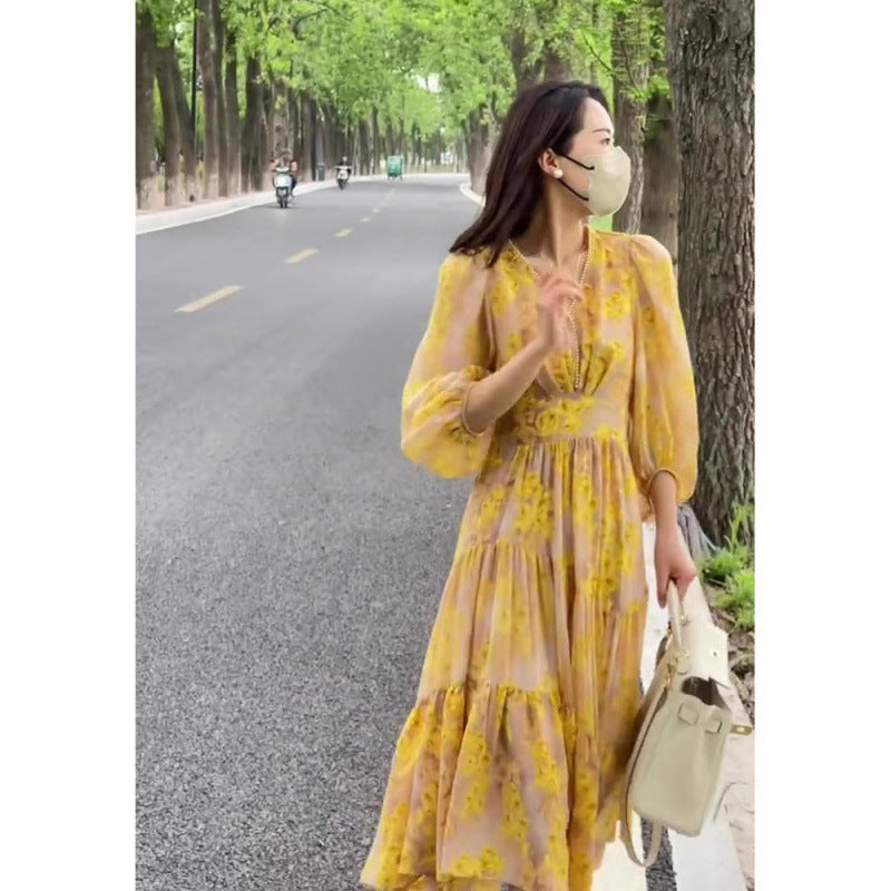 French Women Floral Dress For Summer And Autumn
