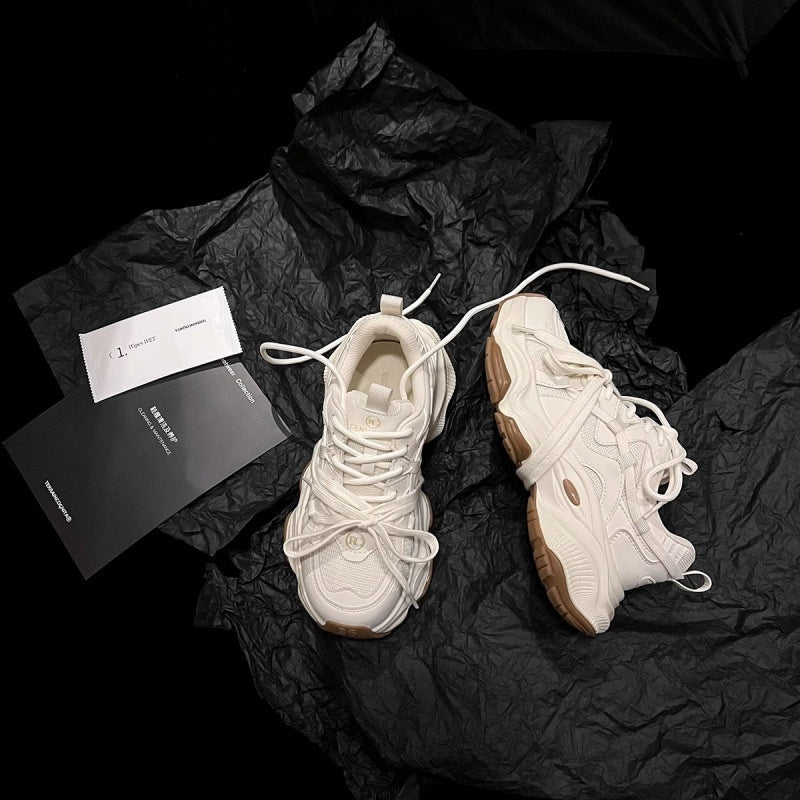 Women's Milky White Light Running Sneakers Spring Platform Dad Shoes
