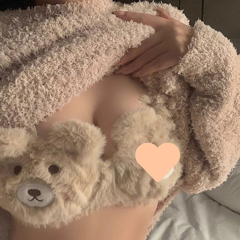 Plush Underwear Embroidery Without Steel Ring Bra Set