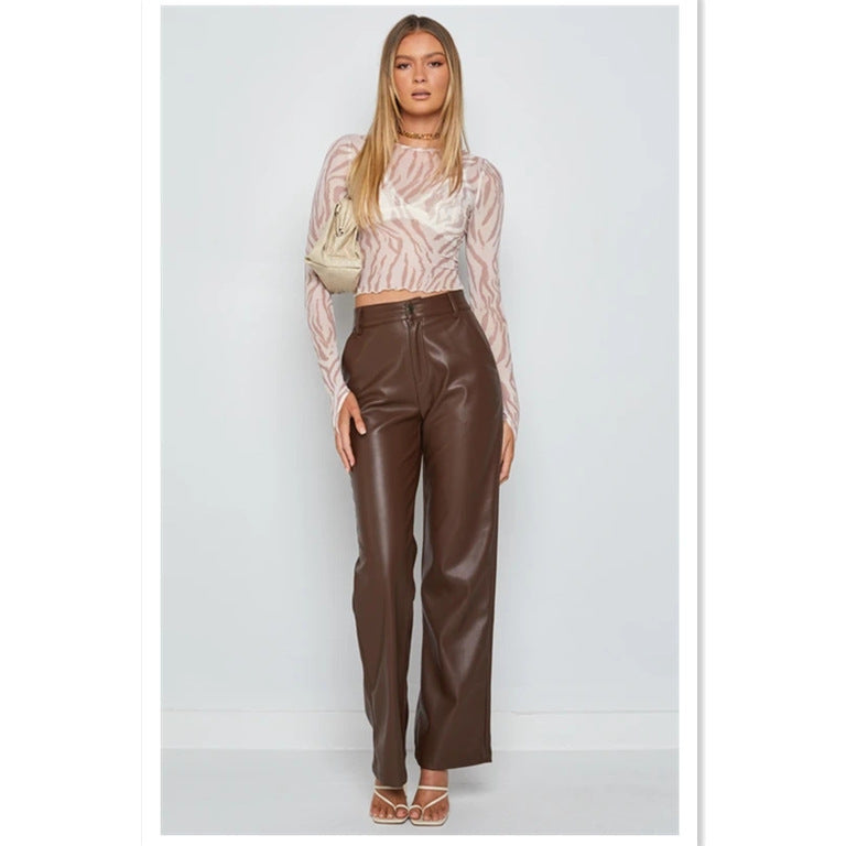 Leggings en cuir PU haute élasticité pour femmes