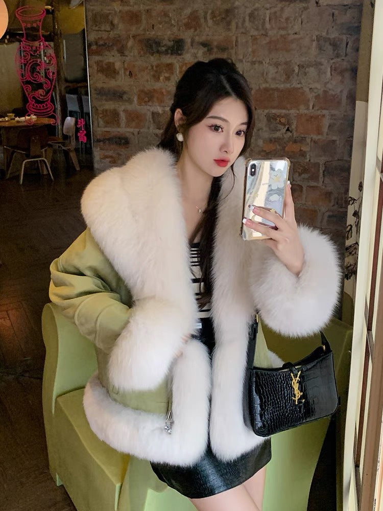 Fox Fur Collar with Suede Stitching