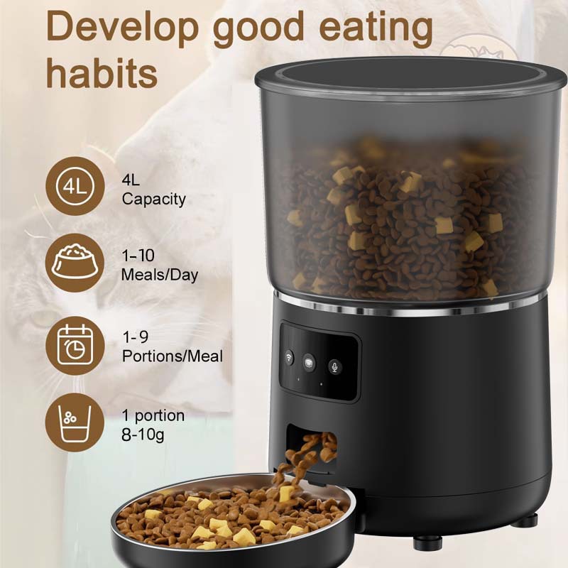 4L Black Smart Automatic Pet Feeder with App Control