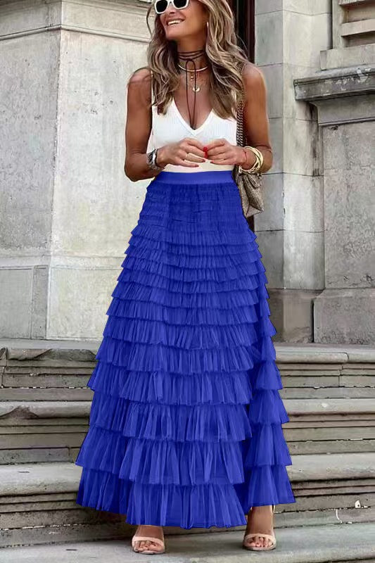 Layered Ruffles Mesh A-Line Swing Skirt Summer Party Dress for Women