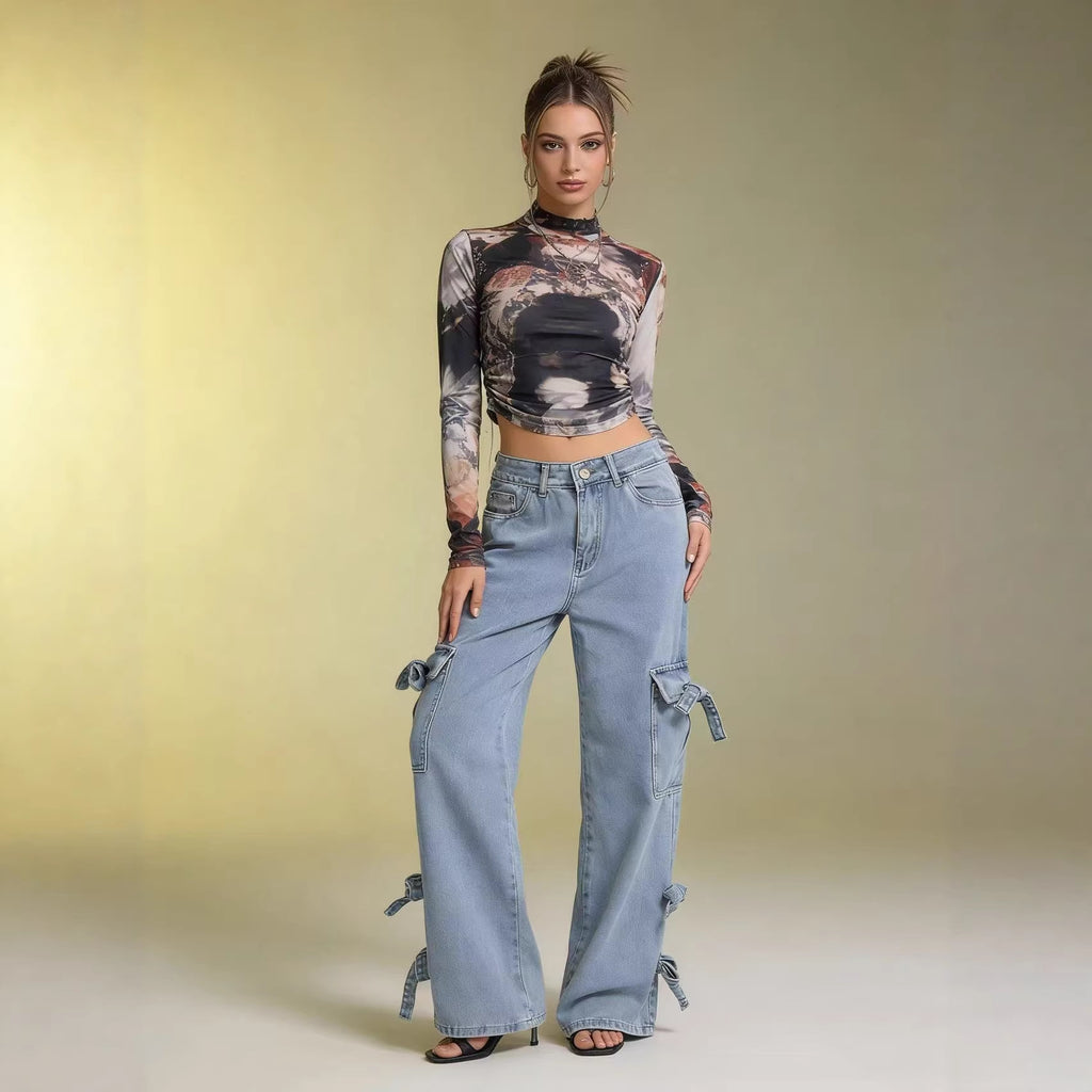 Jean droit femme taille mi-haute bleu clair