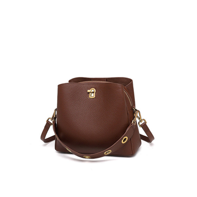 Women's Top Layer Leather Handheld Messenger Bag - Black, Mocha, Brick Red