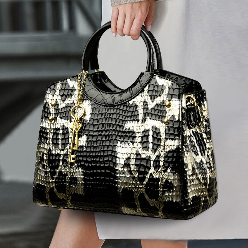 Grand sac en cuir portable à motif serpent rétro
