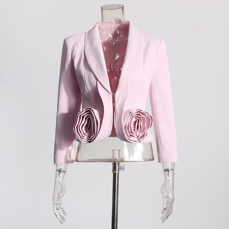 French Elegant Rose Pattern Two-Piece Set with Long Sleeve Top and Skirt
