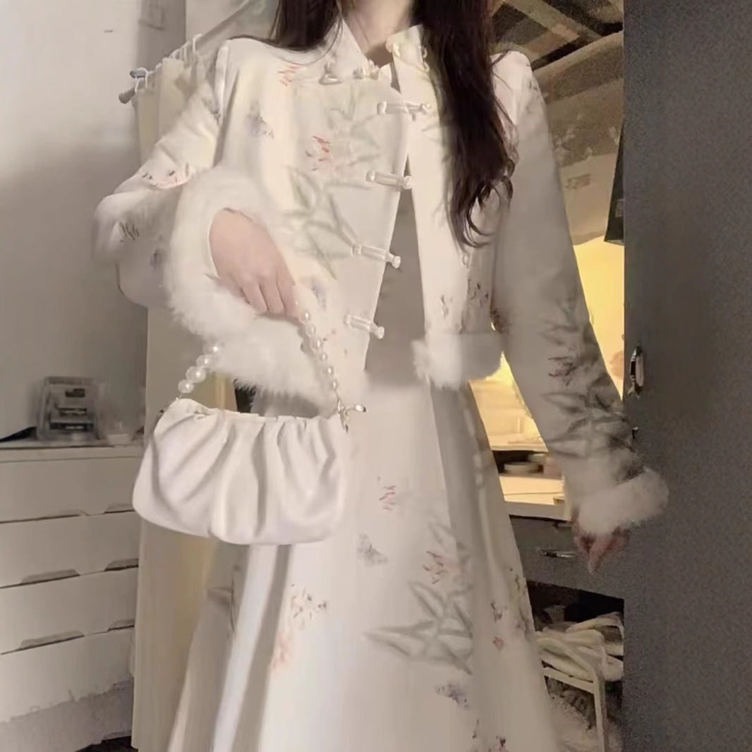 Ensemble rétro jupe et manteau épais et chaud de haute qualité