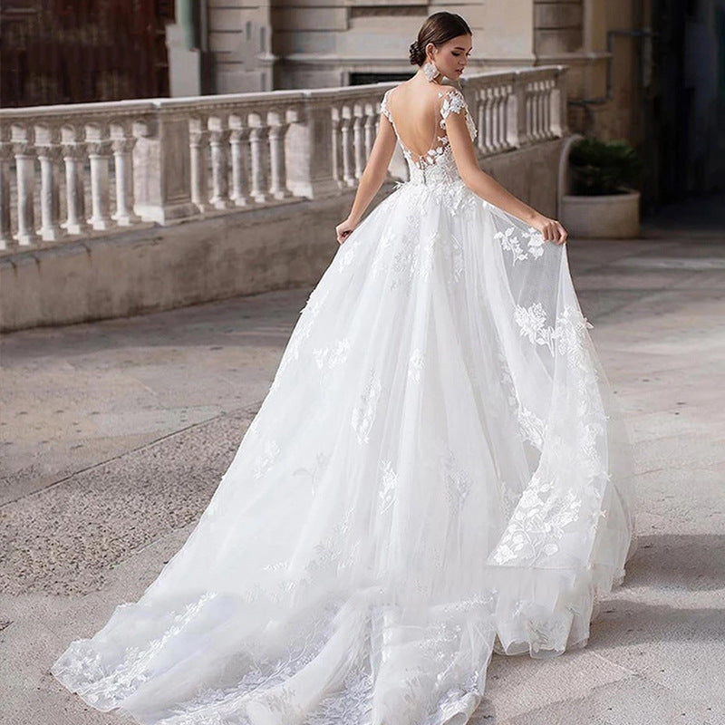 Dream White Sleeveless Round Neck Slimming Bridal Wedding Dress Two-Way Wear