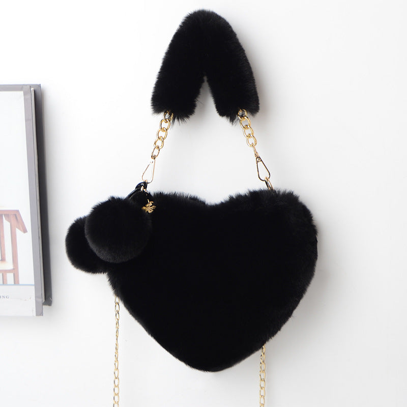 Sacs d'amour Sac à main cœur doux en peluche de taille moyenne avec fermeture éclair