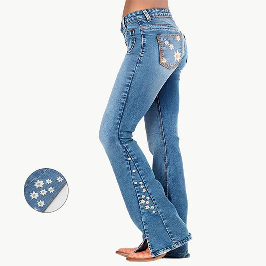 Women's High-Waist Star Patch Jeans, Wide-Leg Full-Length Jeans With A Retro Y2K Sta Light-Wash Denim For All Seasons.