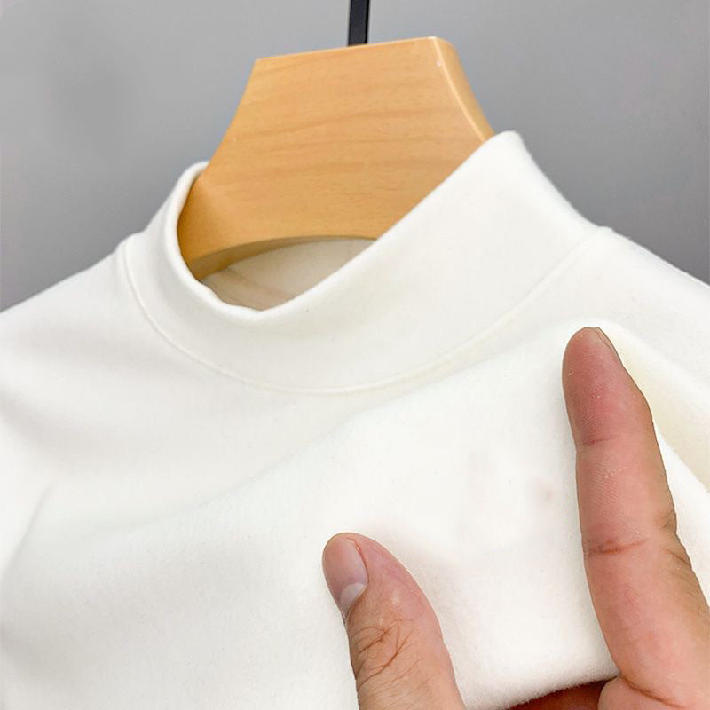 Double-Sided Dralon Men's Half-High Collar Long-Sleeve T-Shirt Slim Fit Wool Lining