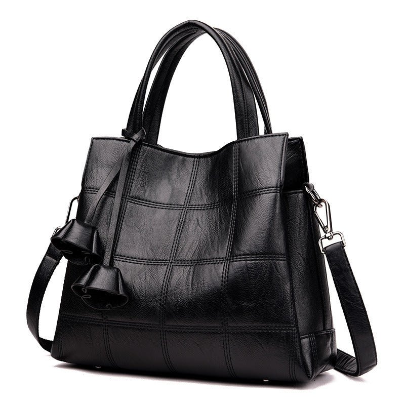 Soft PU Leather Three-Layer Large-Capacity Shoulder Bag with Tassels