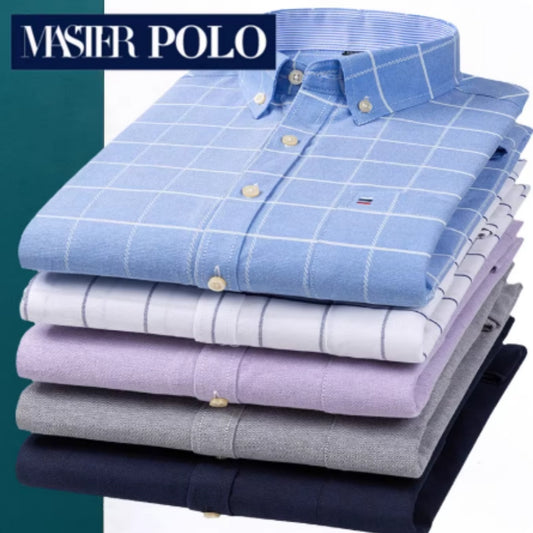 Chemise à carreaux en pur coton à manches longues pour homme d'âge mûr