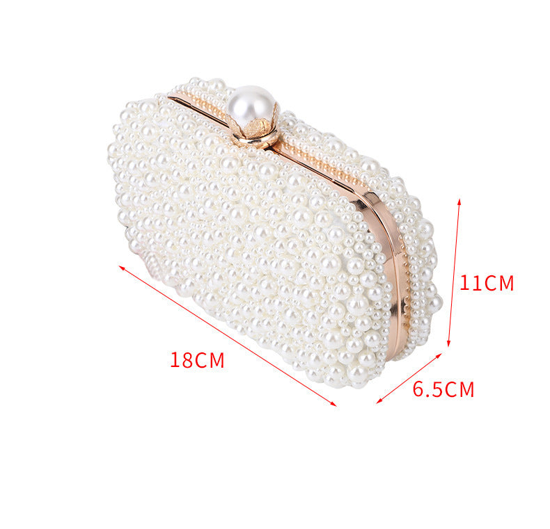 Pochette de soirée en satin et perles pour femme avec fermoir