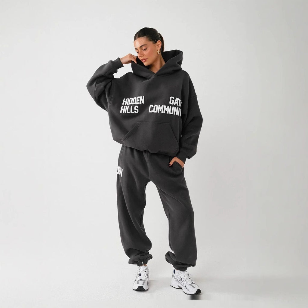 Ensemble pull imprimé à manches longues et capuche pour automne-hiver